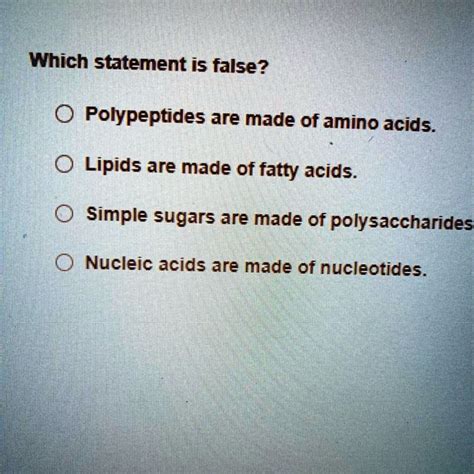 SOLVED Which Statement Is False O Polypeptides Are Made Of Amino