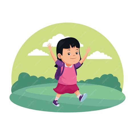 Premium Vector School Girl Smiling With Backpack