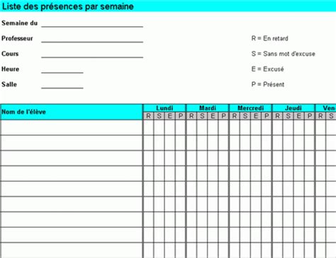 Modele Feuille De Presence Excel