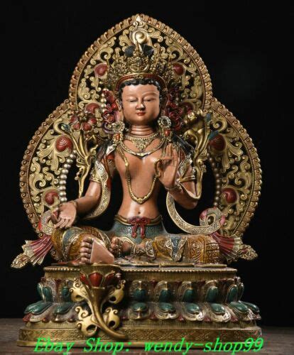 Old Tibet Copper Gilt Painting Green Tara Enlightenment Goddess