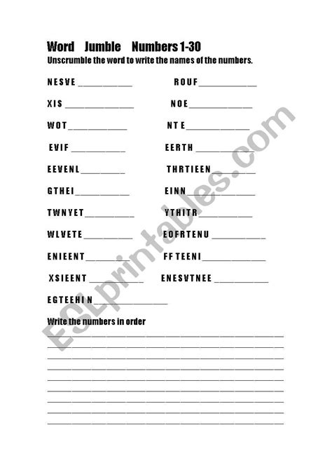 Word Jumble 1 30 Esl Worksheet By Inmita31