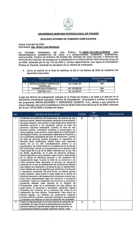 Segundo Informe De Comision Umip Universidad Maritima Internacional