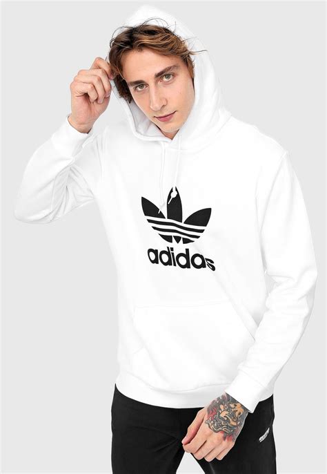 Moletom Fechado Adidas Originals Trefoil Hoodie Branco Compre Agora