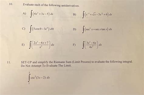 Solved 10 Evaluate Each Of The Following Antiderivatives Chegg