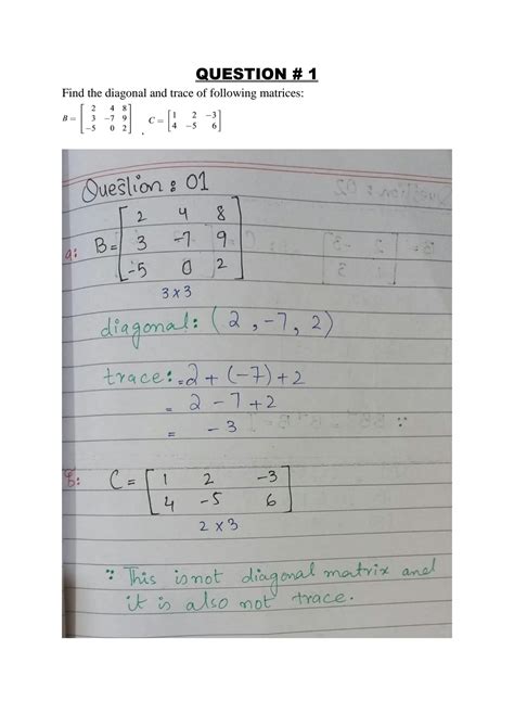 SOLUTION Linear Algebra Transpose Matrix Diagonal Matrix Trace