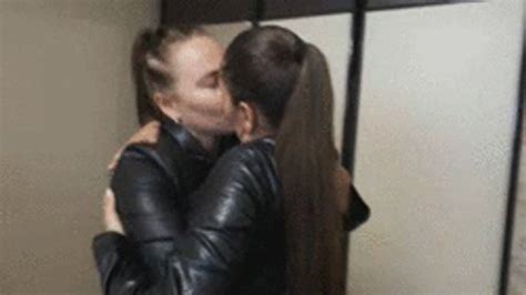 Lesbians Sexy Kiss And Hug In Leathers Horny And Sexy Milf