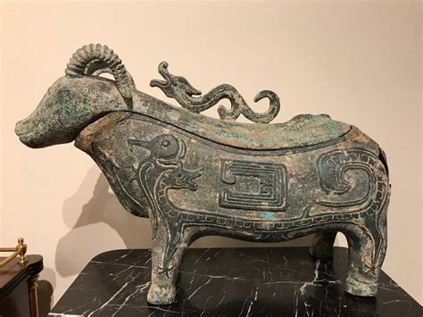 Chinese Archaistic Bronze Ritual Ram Form Wine Vessel Verdigis Patina