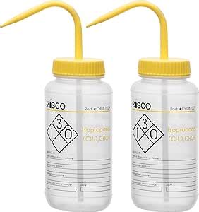 EISCO 2PK Wash Bottle For Isopropanol 500ml Labeled With Color Coded