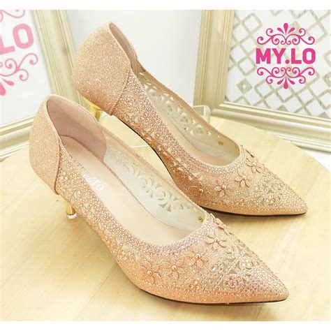 Jual Sandal Pesta Heels Wedding Wanita Gold Selop Kebaya Sandal Nikah