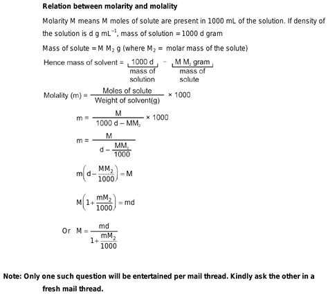 2 Find The Relationship Between A Molality And Molarity B Molality And Mole Fraction C