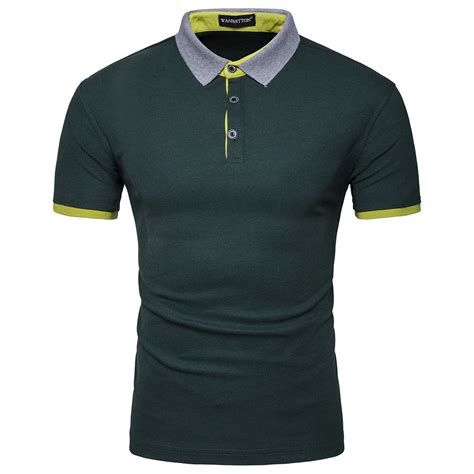 Solid Slim Fit Men Polos Shirts Contrast Color Neckline Short Sleeve Cotton Polo Shirt 2019