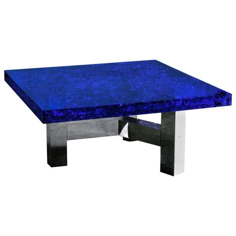 Blue Lucite And Murano Glass Coffee Table Nickel Plated Brass Base Riflessioni For Sale At