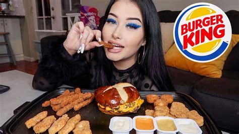 Burger King Mukbang New Pretzel Burger Chicken Fries And Cheesy Tots