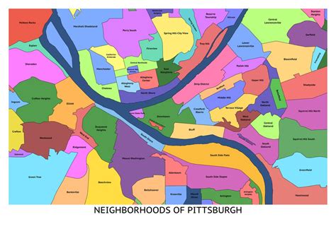 Neighborhoods of Pittsburgh PA Map Pittsburgh Map Company - Etsy