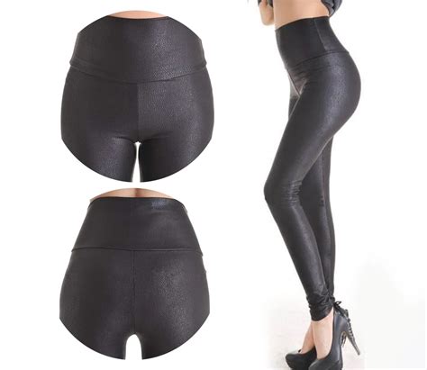 Mallas Elásticas De Piel Sintética Para Mujer Leggings Sexys De Serpentina Cintura Alta Talla