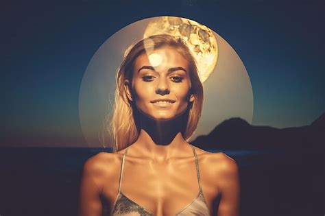 Premium AI Image Summer Themed Double Exposure Moonlit Bikini Portrait