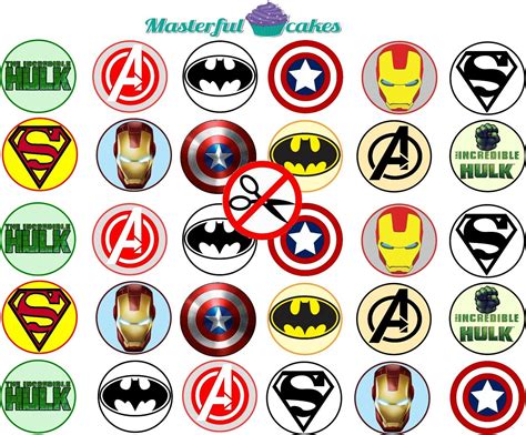 30 X Avengers Logo Edible Cup Cake Topper Rice Paper Icing And Pre Cut