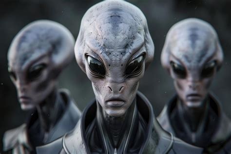 Grey Humanoid Alien Portraits Set Premium Ai Generated Image