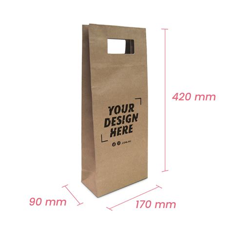 Custom Printed Kraft Bags Premium Die Cut Kraft Brown Double Wine Bottle T Bag