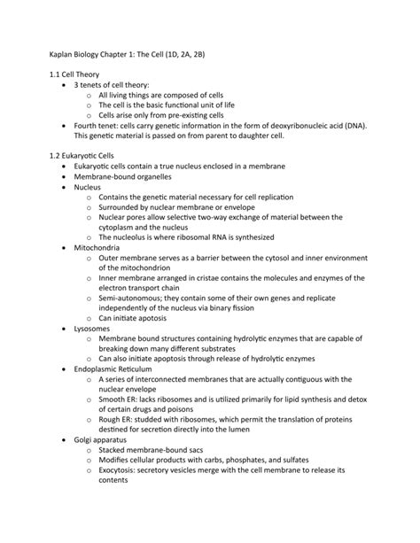 Kaplan Mcat Biology Chapter Notes