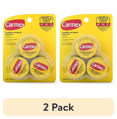 2 Pack Carmex Classic Medicated Lip Balm Jars Lip Moisturizer 3 Count 1 Pack Of 3