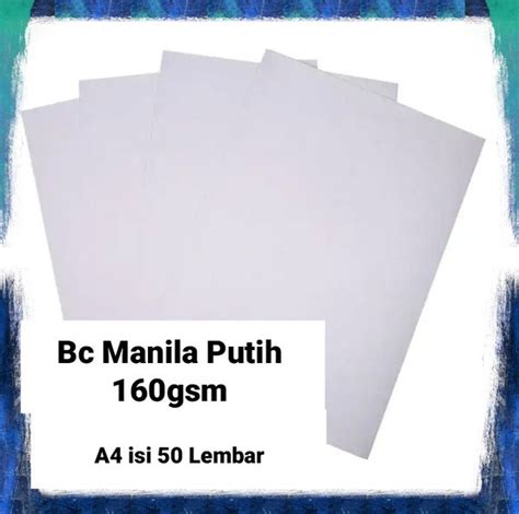 Jual Kertas Manila Bc Putih 160gsm A4 Isi 50 Lembar Di Lapak N A S