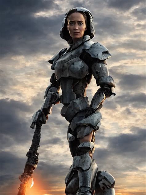 Emily Blunt In Futuristic Power Armor Close Up Stable Diffusion