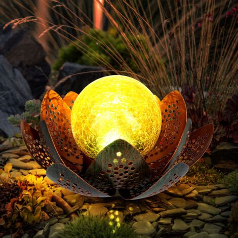 Led Solaire Fleur De Lotus D Co Lampe Boule Verre Craquel Jardin