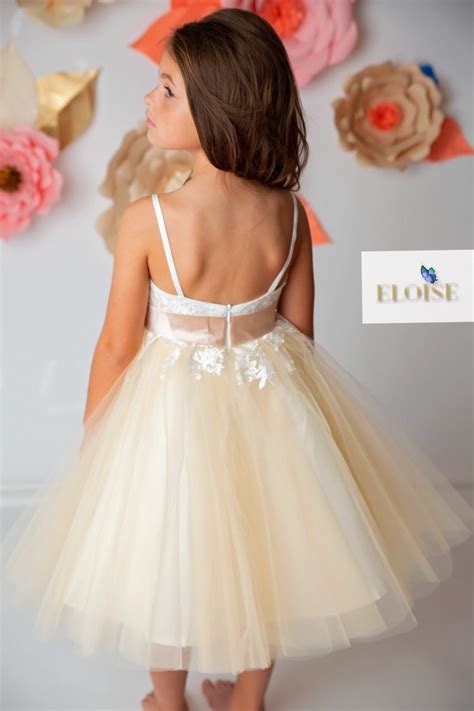 Gorgeous Low Back Ivory Lace Champagne Tulle Flower Girl Dress Etsy