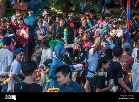 A Water Gun Battle During The Cambodian New Year Festival Wat Phnom