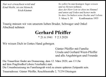 Traueranzeigen Von Gerhard Pfeiffer Stuttgart Gedenkt De