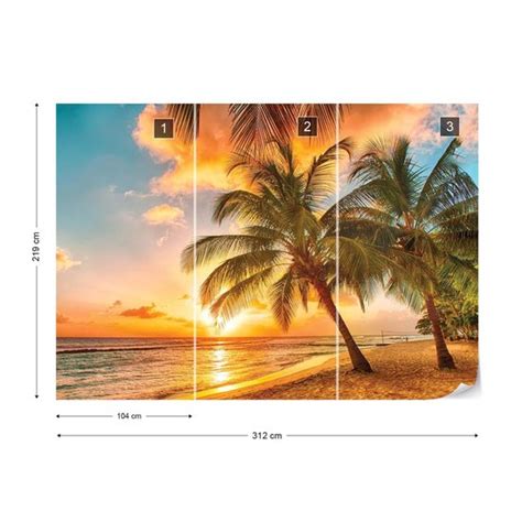 Fotobehang Palmtrees At The Beach XXL 312cm X 219cm 130g M2 Vlies