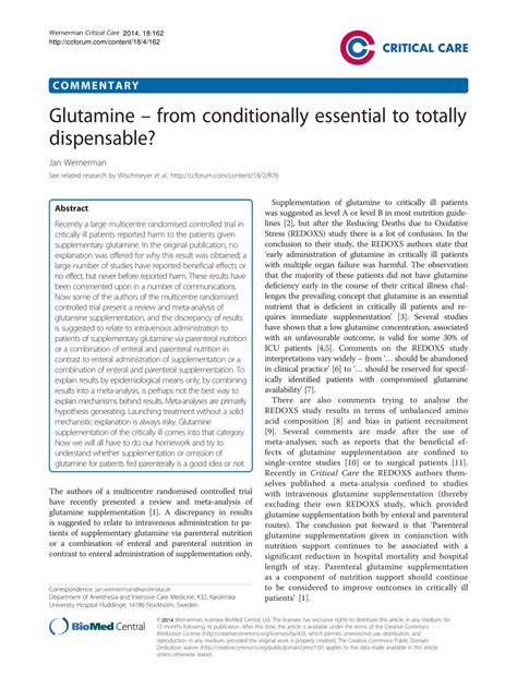 PDF Glutamine From Conditionally Essential To Totally Dispensable