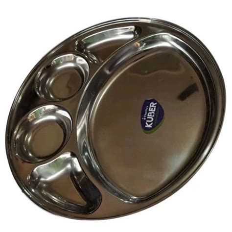 Round Kuber Silver Stainless Steel Thali For Home Hotel And Events