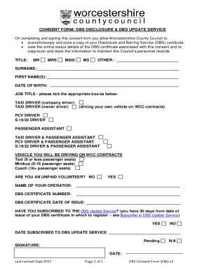 Fillable Online Fillable Online CONSENT FORM DBS DISCLOSURE On