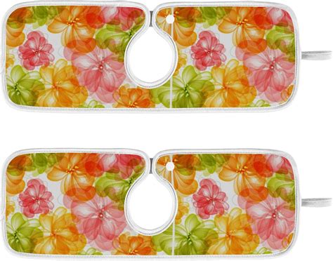 Wellsay 2 Pack Faucet Mat Splash Guard For Kitchen Sink Abstract Floral