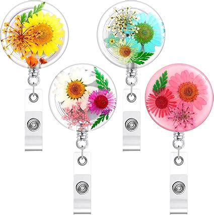 Amazon Pcs Retractable Badge Reel Clip Dried Flower Resin Round