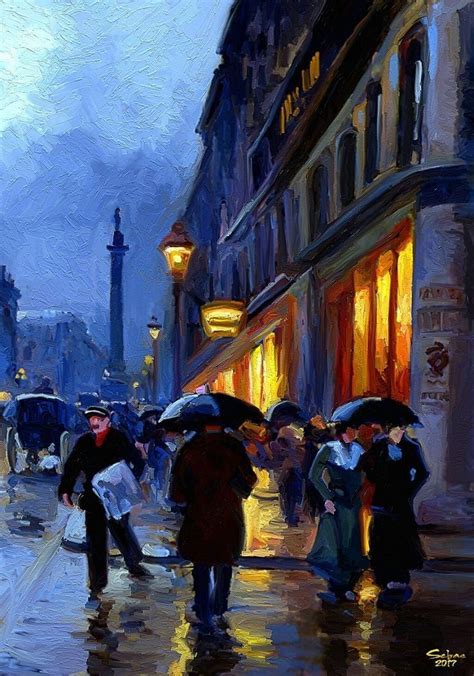 Rainy Street Painting at Night