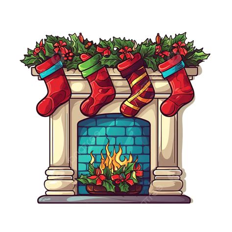 Christmas Fireplace Christmas Stockings, Vector Illustration, Packaging Label, Tag Card PNG ...