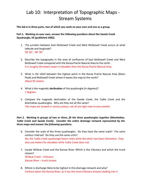 Lab 10 Exercise Lab 10 Interpretation Of Topographic Maps Stream