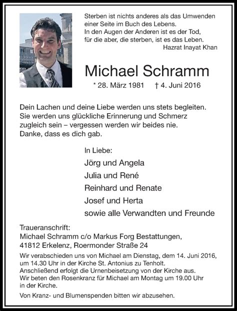 Alle Traueranzeigen für Michael Schramm trauer rp online de