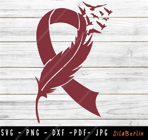 Feather Burgundy Ribbon Svg Multiple Myeloma Svg Awareness Etsy