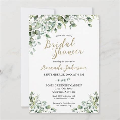 Gold Eucalyptus Greenery Bridal Shower Invitation Zazzle