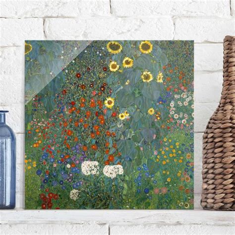 Gustav Klimt Garten Sonnenblumen Glasbild Als Quadrat Bilderwelten