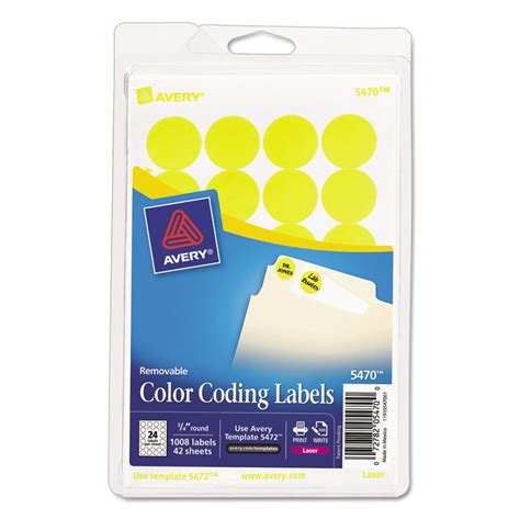 Printable Removable Color-Coding Labels, 3/4" dia, Neon Yellow, 1008 ...