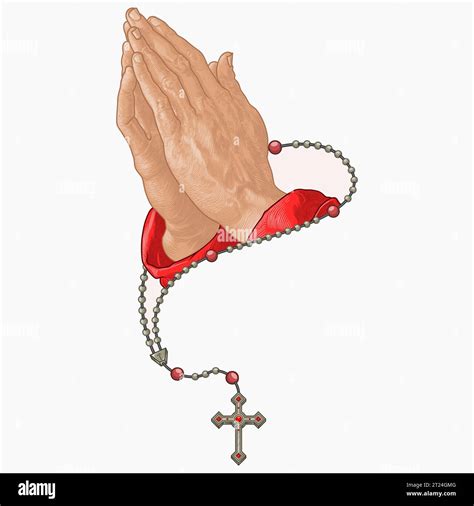 Vector Design Of Praying Hands With Christian Rosary Symbol Of