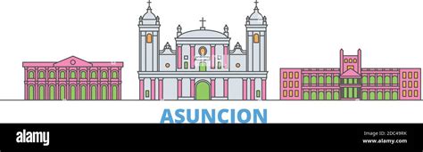 Paraguay Asuncion Line Cityscape Flat Vector Travel City Landmark