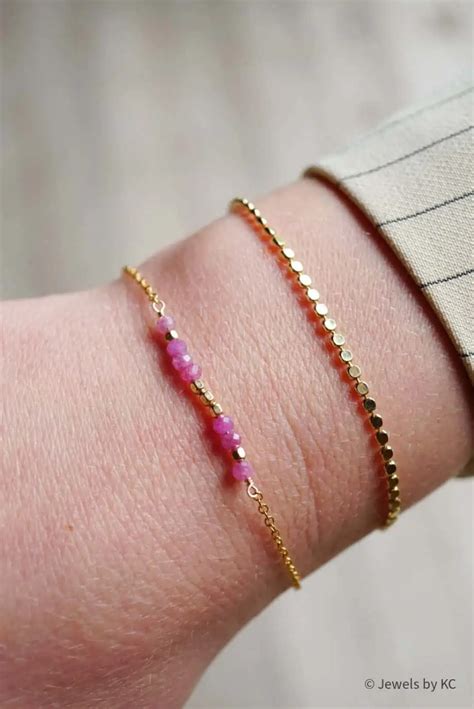 Gouden Armband Roze Love In Morse Code Met Robijn Kralen K Gold