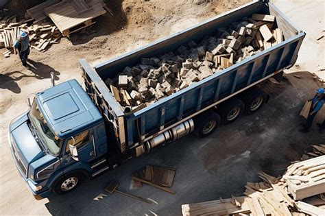 premium photo overhead shot   dump truck  loaded