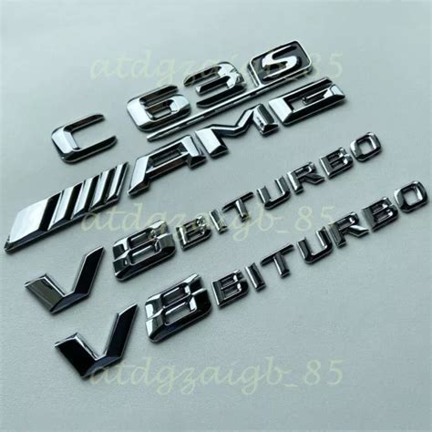 CHROM EMBLEM C63S AMG V8 BITURBO Schriftzug Aufkleber Silber Für